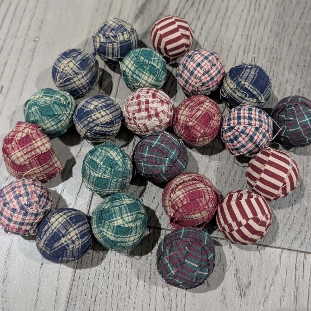 Lot of 22 Vintage Primitive Fabric-Wrapped Rag Balls